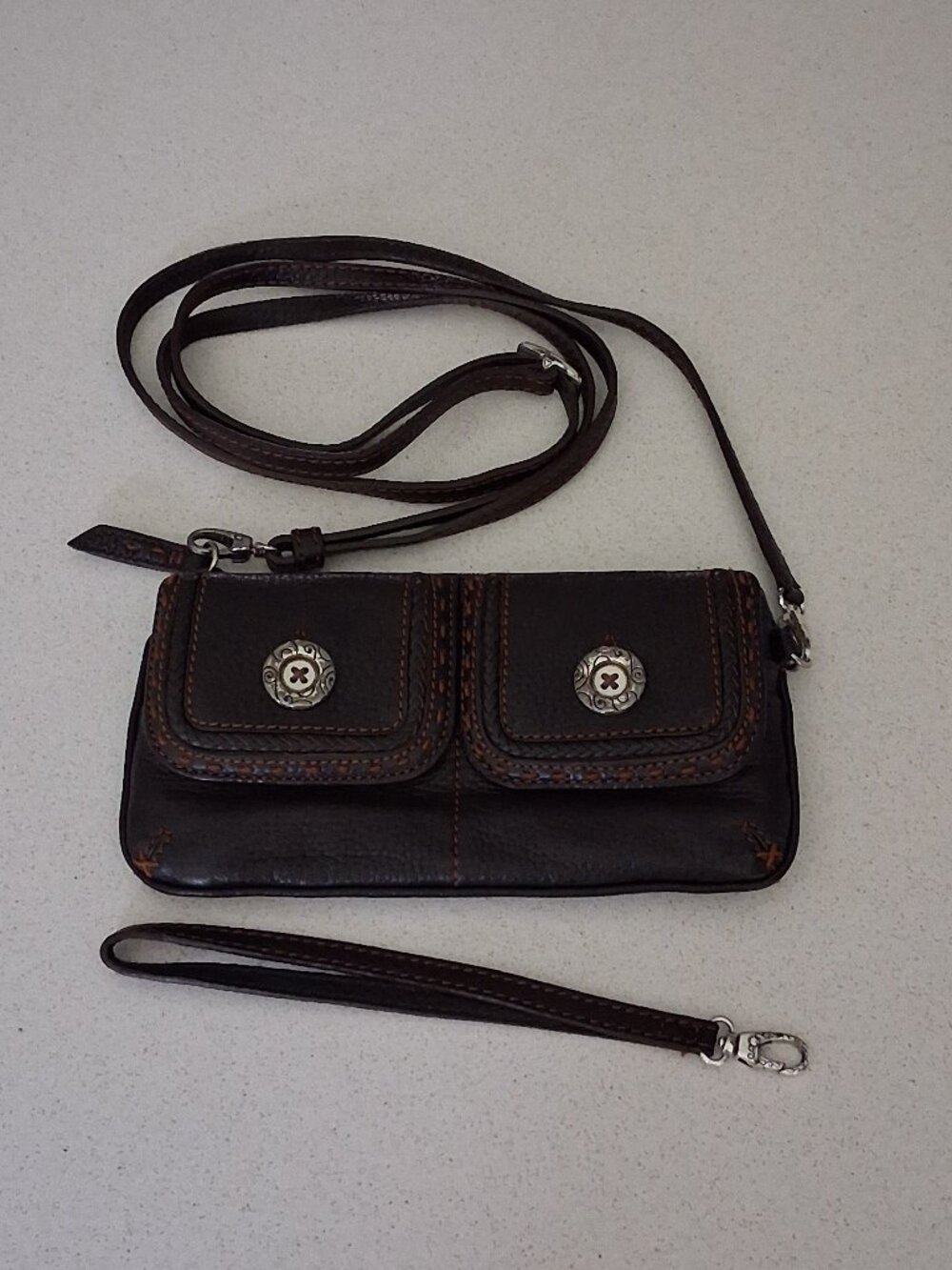 Brighton Genuine Brown Leather Crossbody Wallet Purse/Wristlet